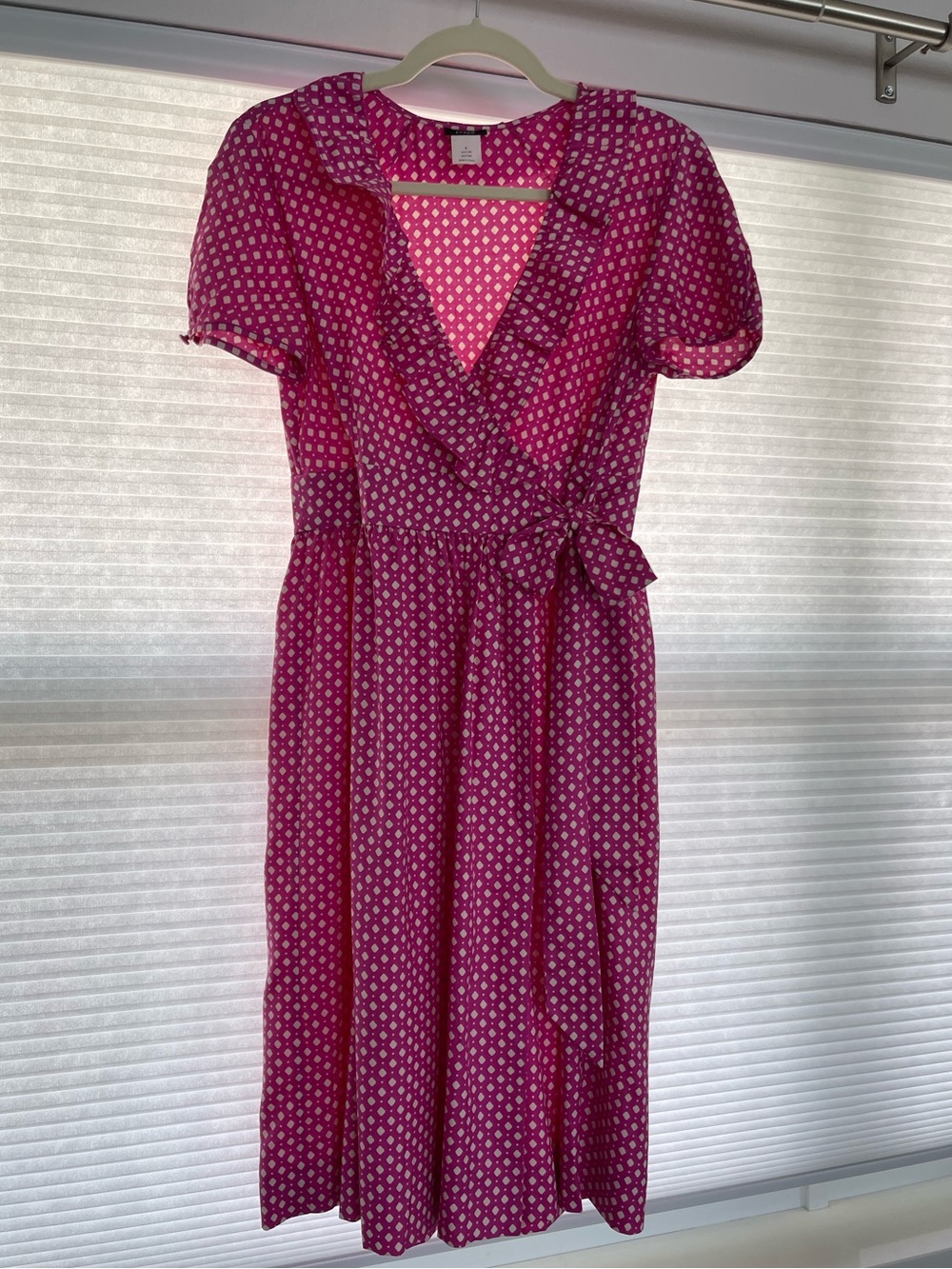 J. Crew Fuchsia Printed Wrap Midi Dress
